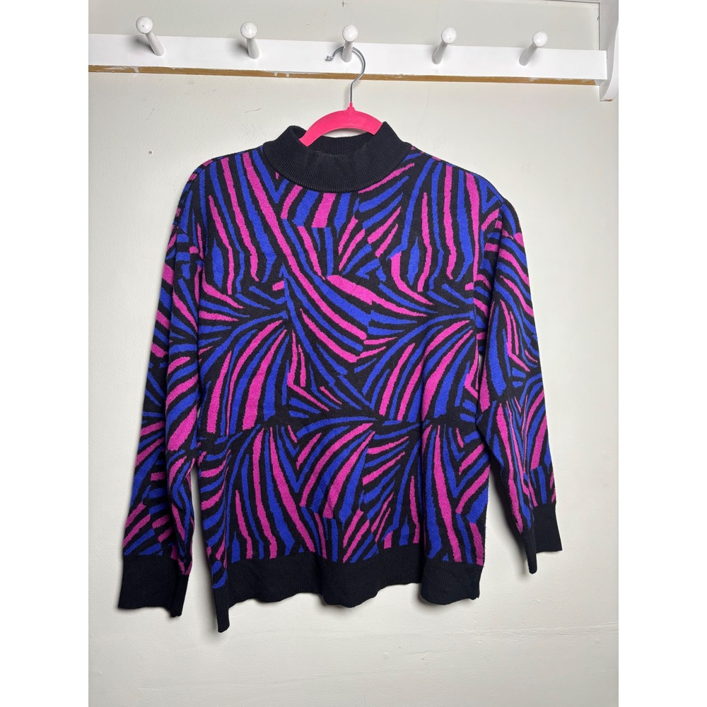 Anne Klein Pink Purple Geometric Knit Sweater Womens Small Mock Neck Y2K